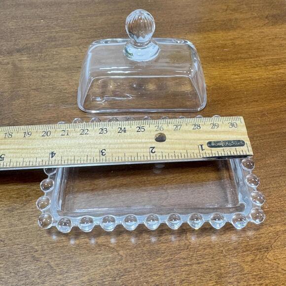 Clear Glass Mini Lidded Butter Dish or Pate Plate Beaded Rim 4" Cover Lid - Picture 5 of 6